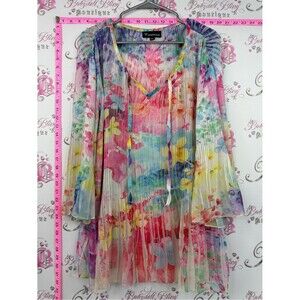 Creation mini dress or long top pleats flowers Multicolor Floral Pleated Tunic